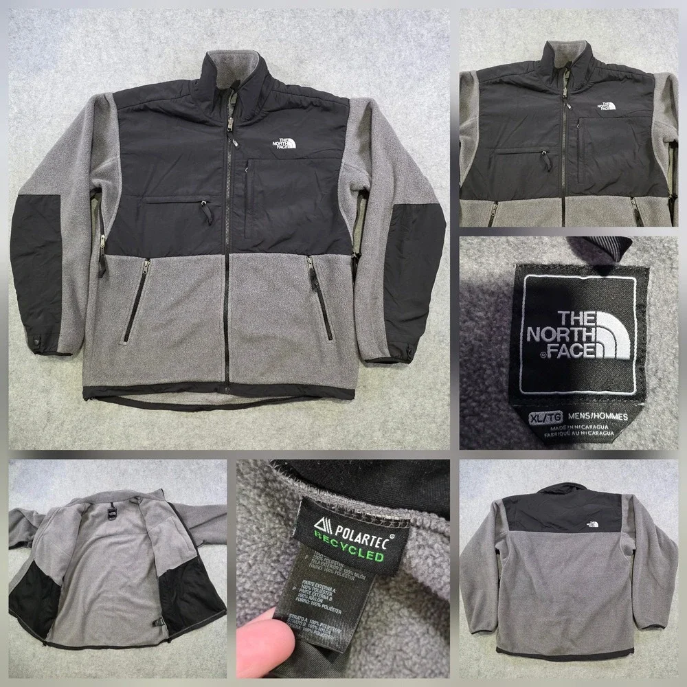 The North Face Jacket Mens XL Gray Black Fleece Polartec Full Zip Windbreaker